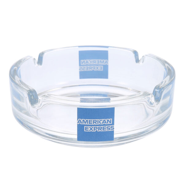 Glasaschenbecher bedruckt mit Firmenlogo, personalisiertes Werbegeschenk für Kunden.