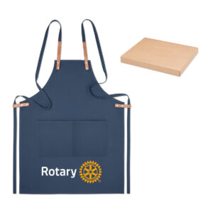 Rotary Küchenschürze aus Baumwolle mit verstellbaren Bändern und Logo-Aufdruck.