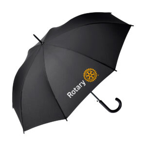 Eleganter Regenschirm mit Rotary-Logo, windfestem Gestell und wasserabweisender Bespannung.